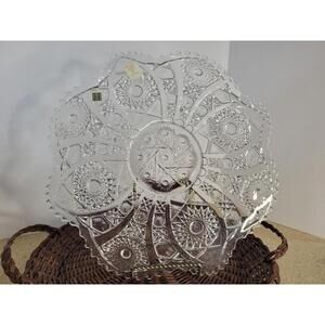 Vintage Imperial Clear Glass Starburst Plate 13 In Round Serving Tray Elegant